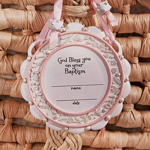 Ag Baptism Crib Medal Pink