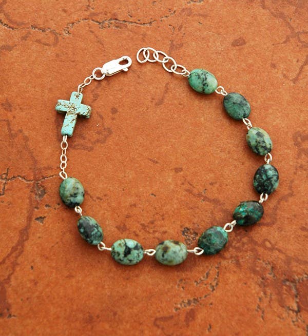 Sterling Silver Turquoise Nuggets Rosary Bracelet