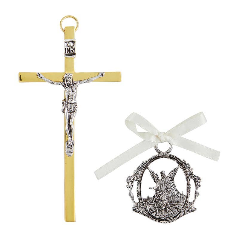 Crucifix w/ Guard Angel Crib Medal