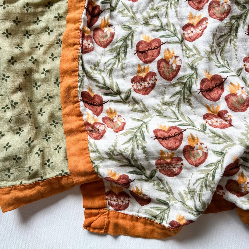 Holy Family Hearts Luxury Double Sided Muslin Blanket