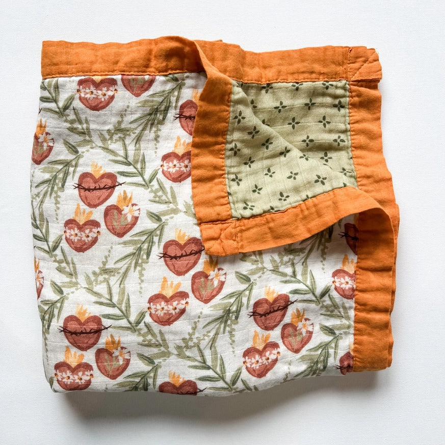 Holy Family Hearts Luxury Double Sided Muslin Blanket