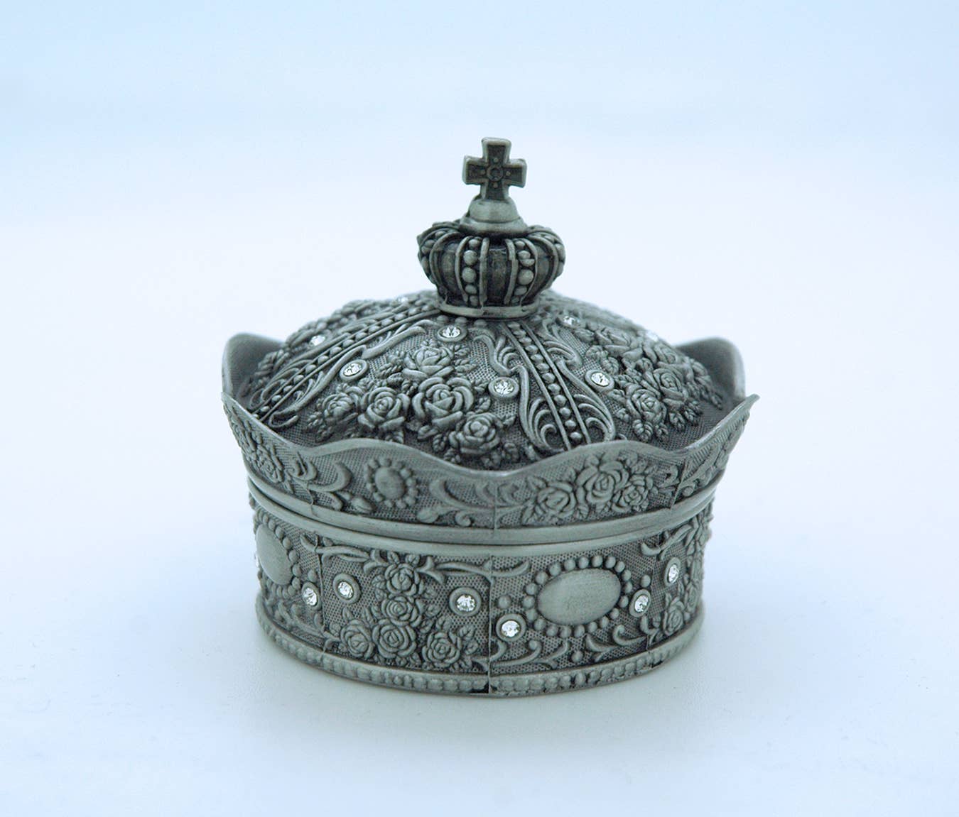 Silver Crown Compact Jewelry Box