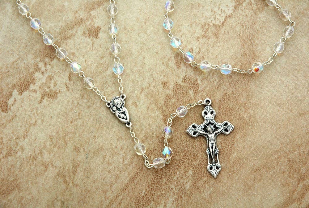 6mm Clear Glass Rosary