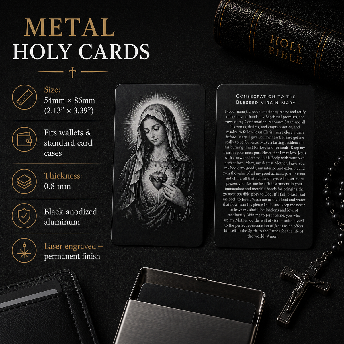 Metal Prayer Card and Personalized Wood Case