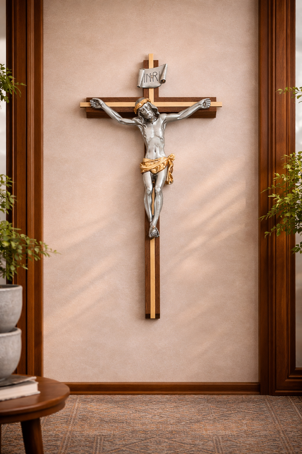 12" Walnut Two Tone Crucifix
