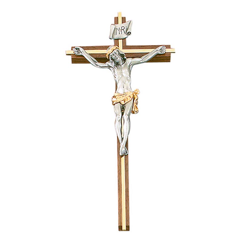 12" Walnut Two Tone Crucifix