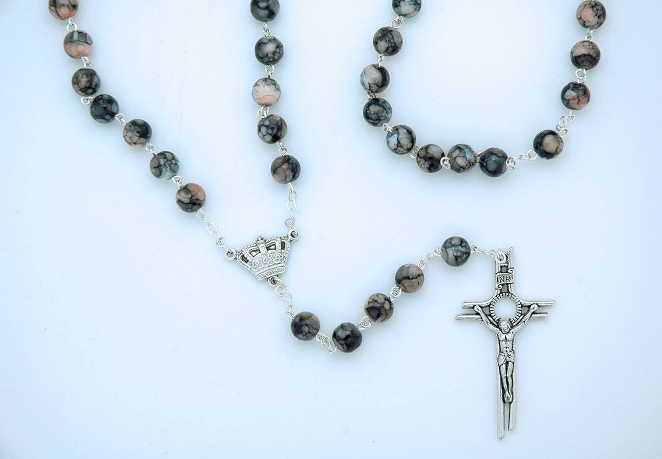Grey Marbled Glass Rosary