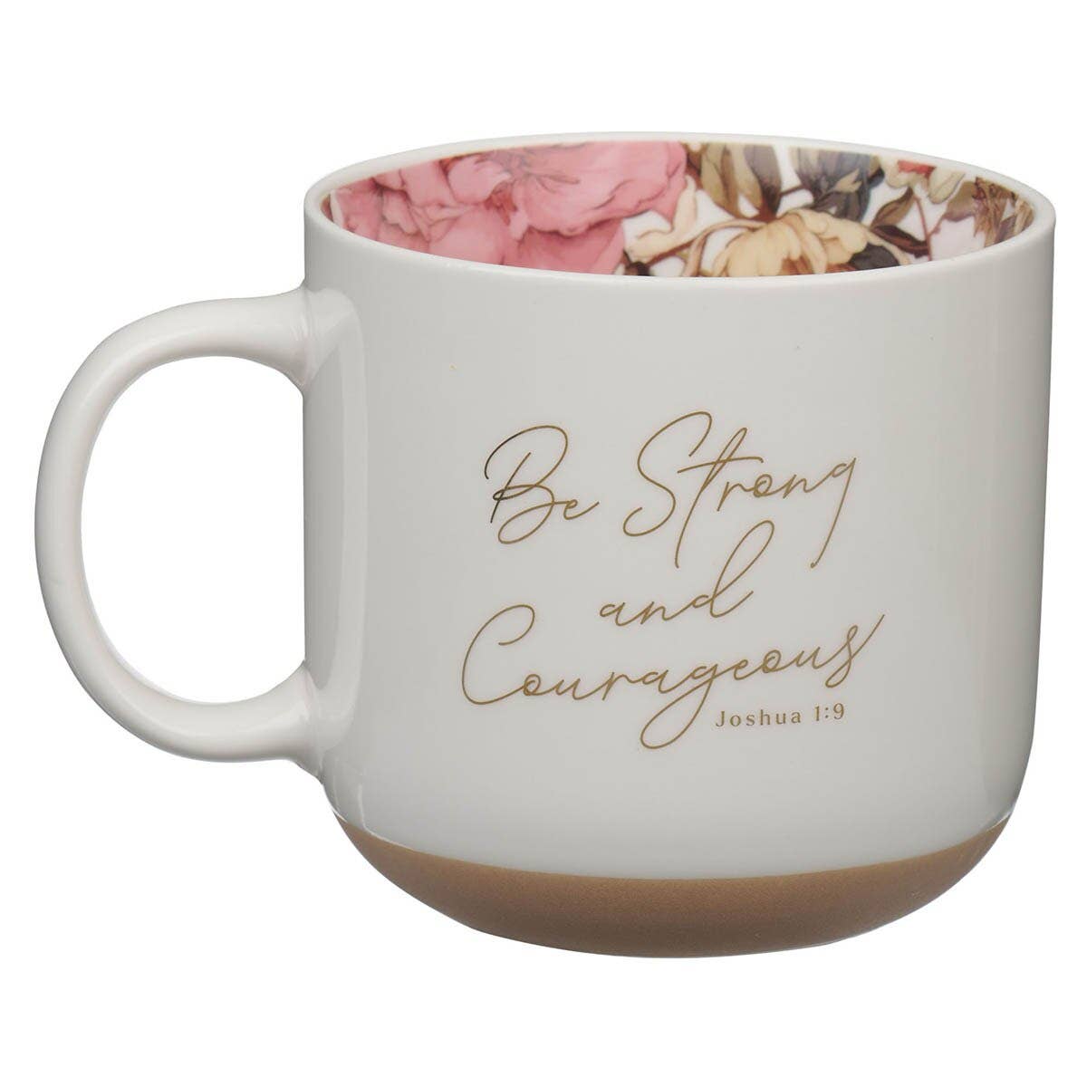 Mug White Floral Strong Josh. 1:9