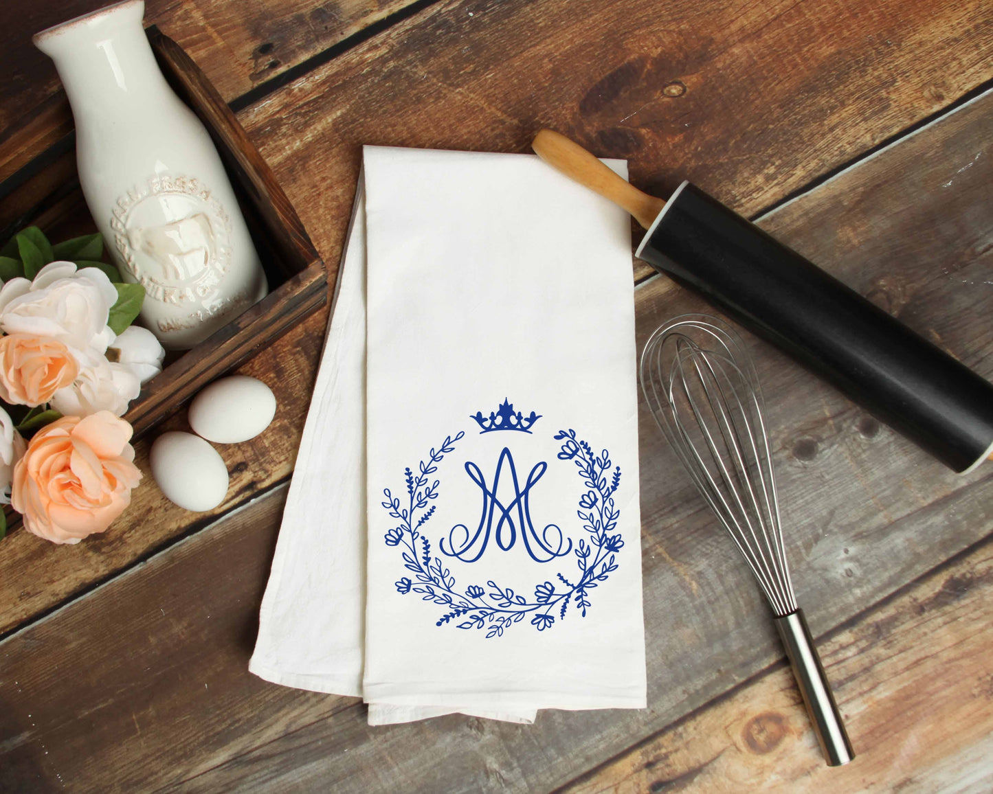 Auspice Maria Catholic Kitchen Towel - Virgin Mary Monogram