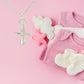 Nk - Baby Puff Cre Sil Plt 13"Cable Chain cross