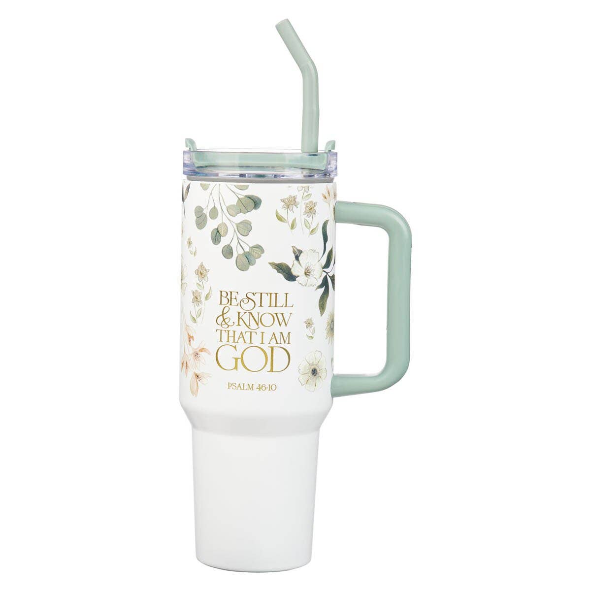 Tumbler w/straw Green Ps. 46:10