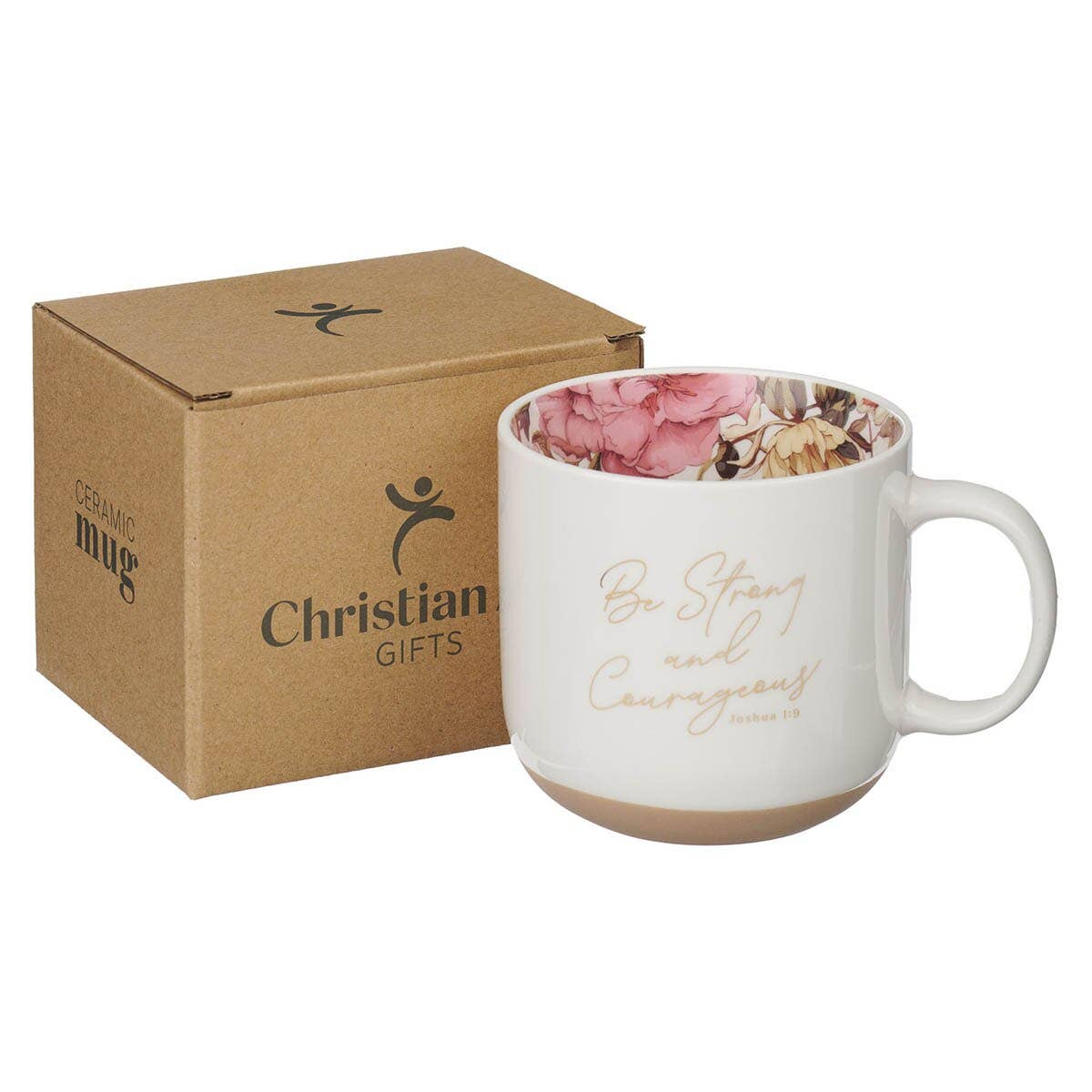 Mug White Floral Strong Josh. 1:9