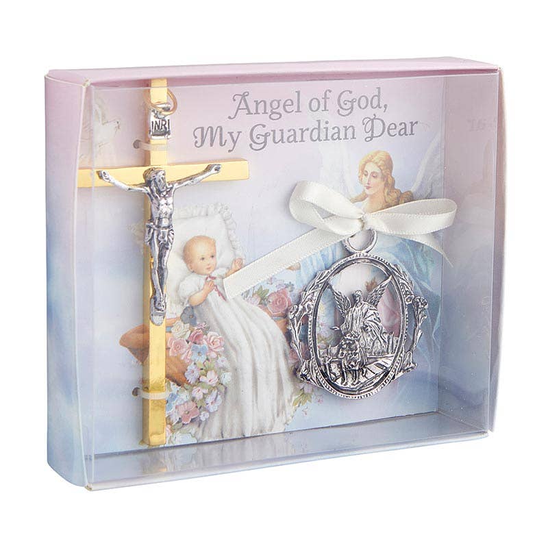 Crucifix w/ Guard Angel Crib Medal