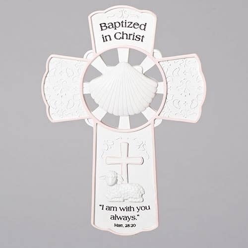 Baptism Girl Wall Cross Pink/White