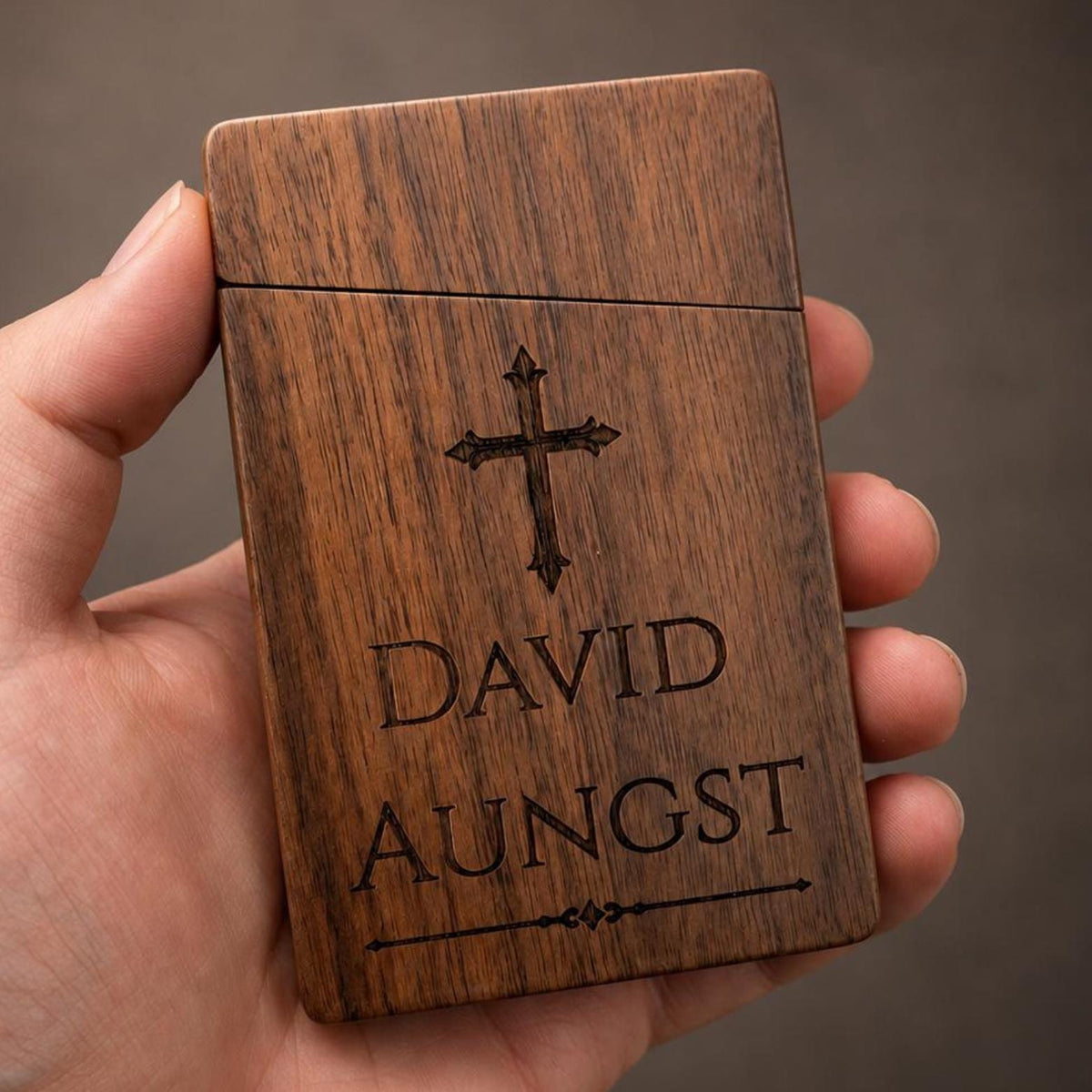 Personalized Wood Case for Metal Prayer Cards/Business Cards