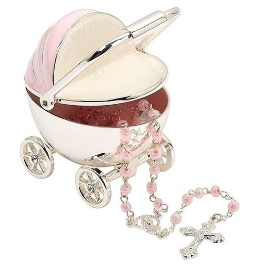 Pink Carriage Keepsake Box: Rosary included
